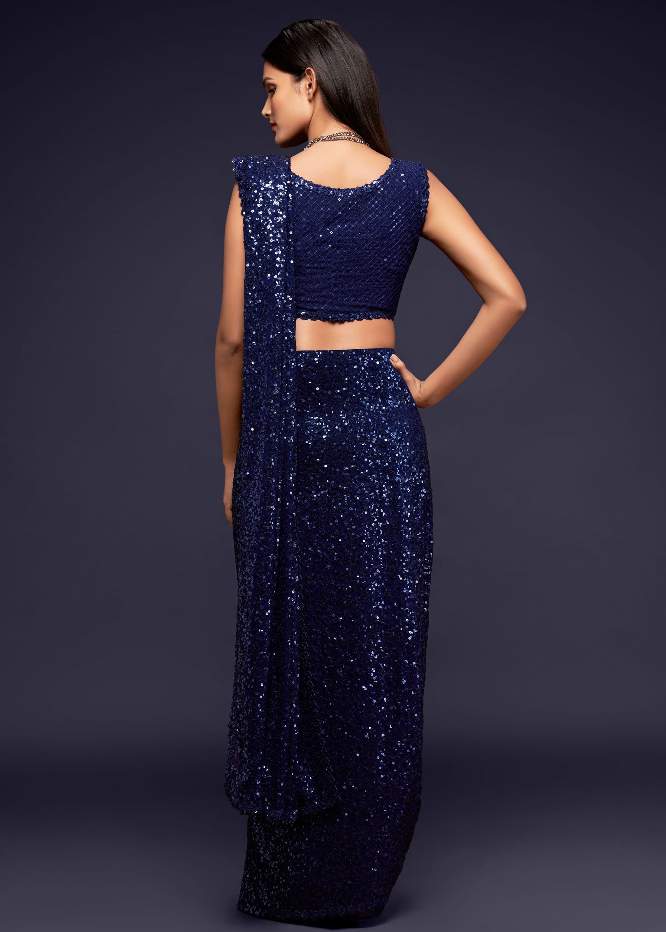 Blush Blue Georgette Saree with Thread Embroidery and Sequins Work
