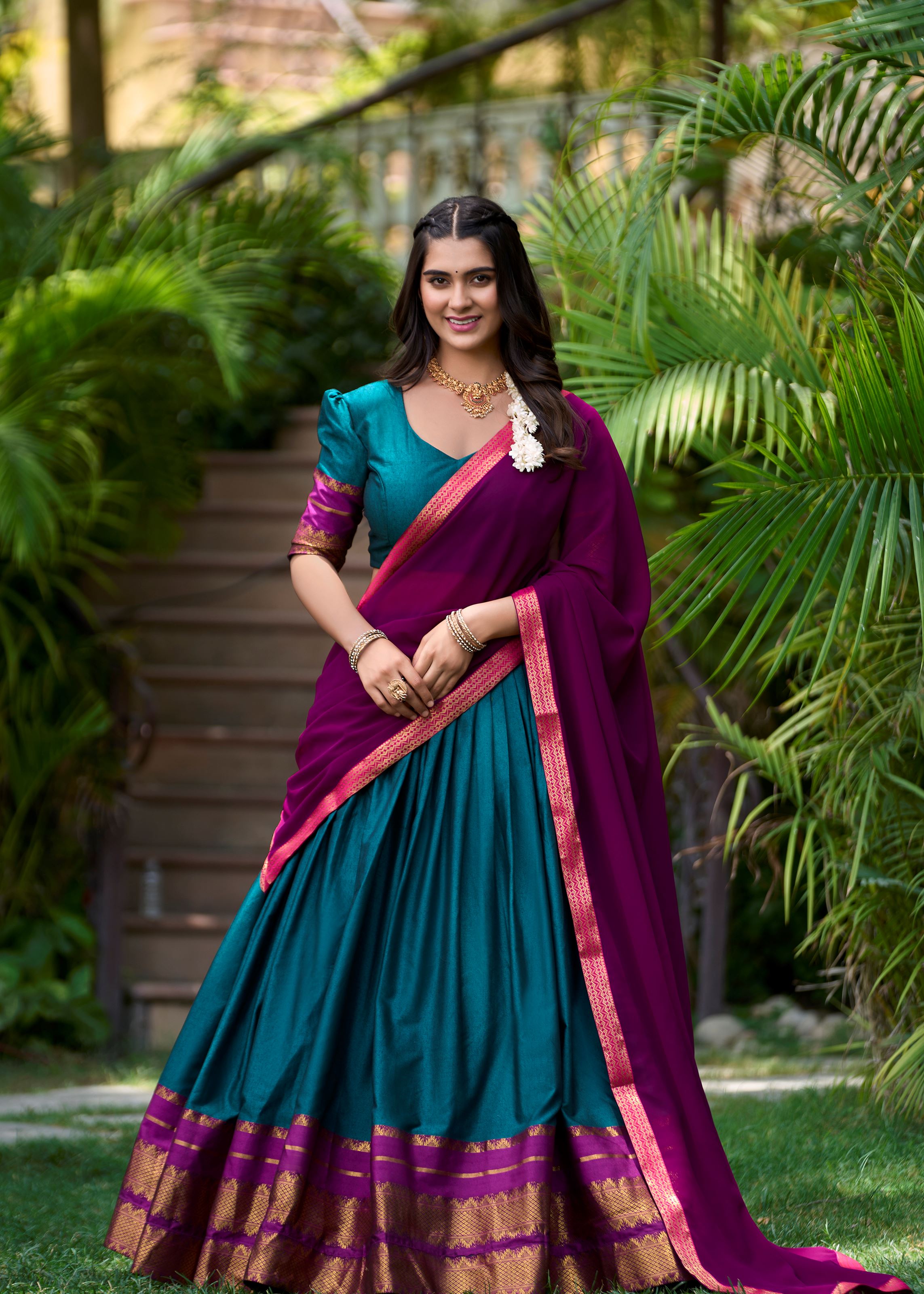 Bold & Beautiful In Teal  Poly Cotton Lehenga With Elegant Zari Weaving Work