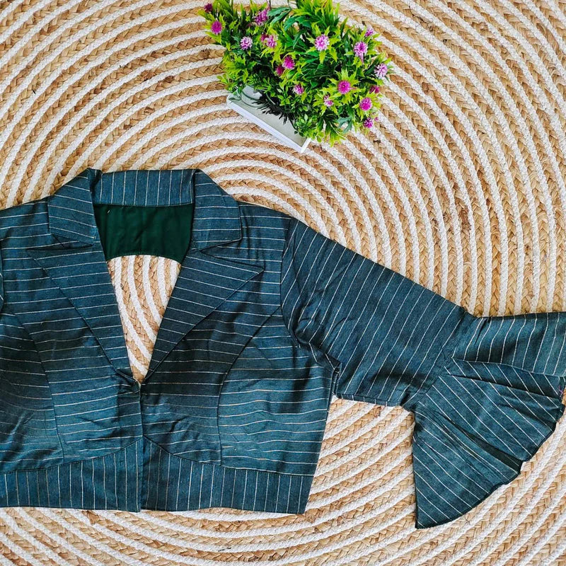Bottle Green Classic Printed Cotton Long Sleeve Blouse