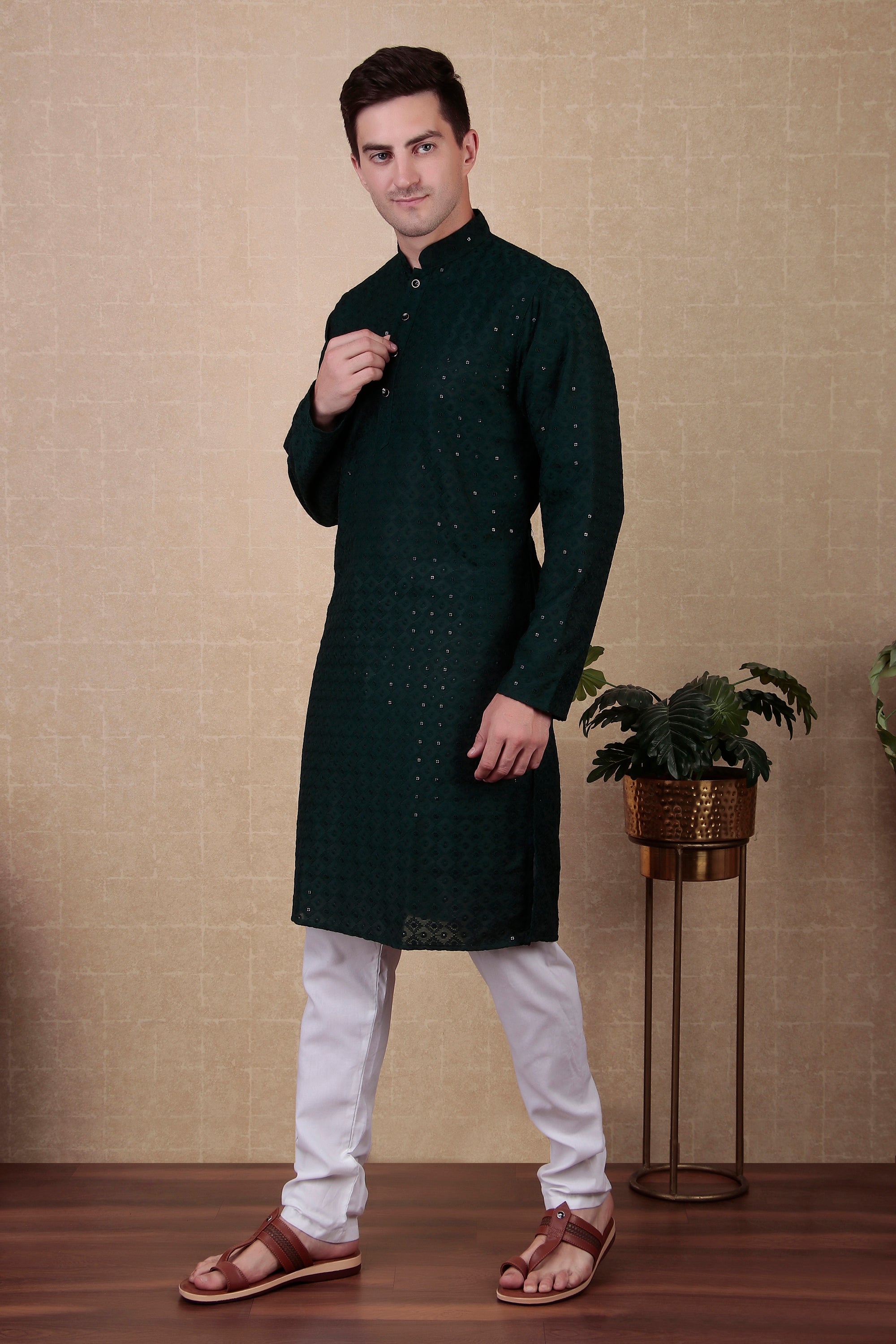 Bottle Green Color Sequins Embroidered Bollywood Style Kurta Payjama Set – Fresh and Festive