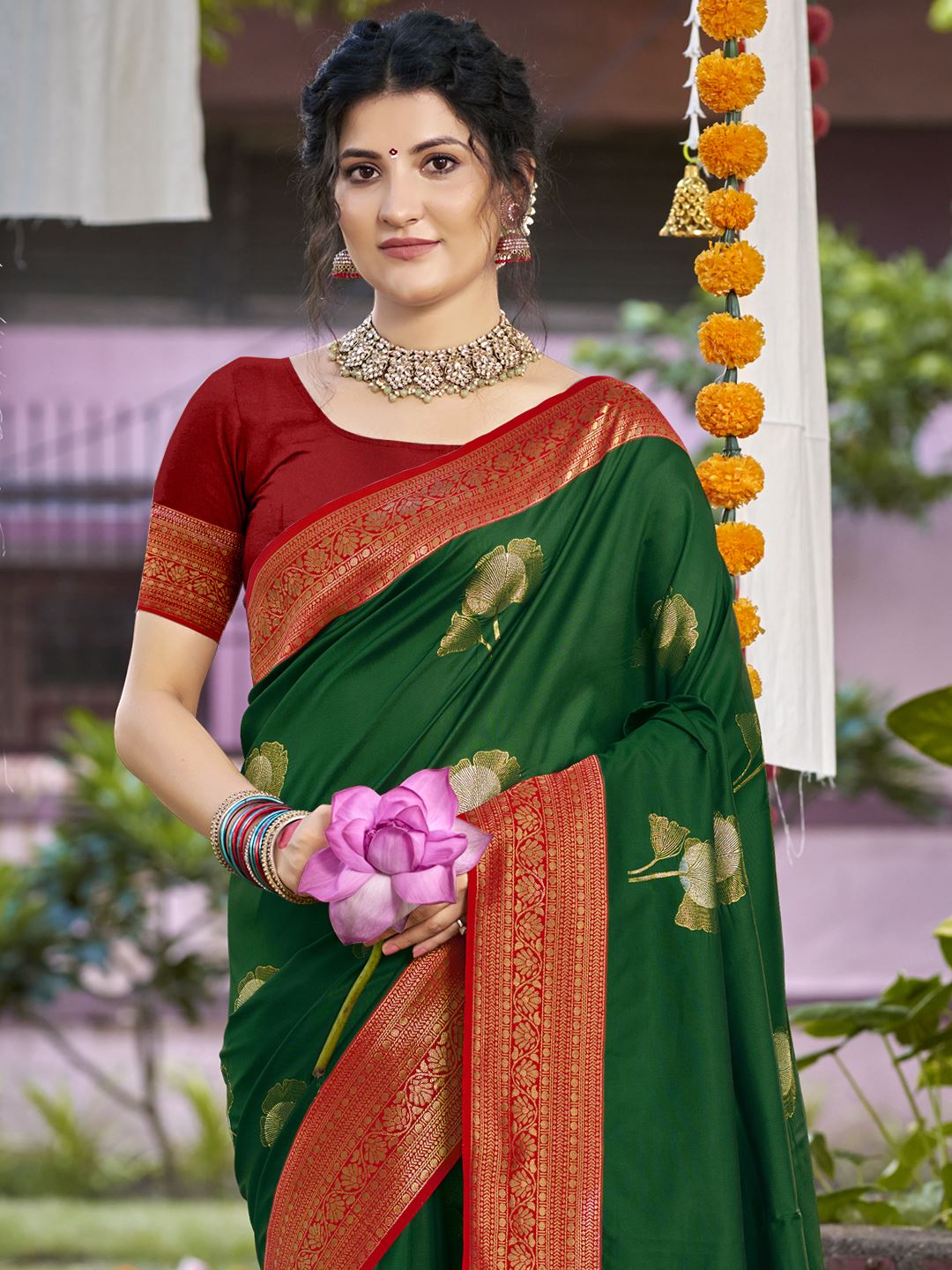 Bottle Green Color Silk Weaving Classic  Saree