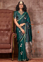 Bottle Green Saree With  Jacquard Woven Work