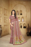Brick Pink Beautiful Designer Position Digital Foil Printed Crepe Silk Designer Partywear Saree