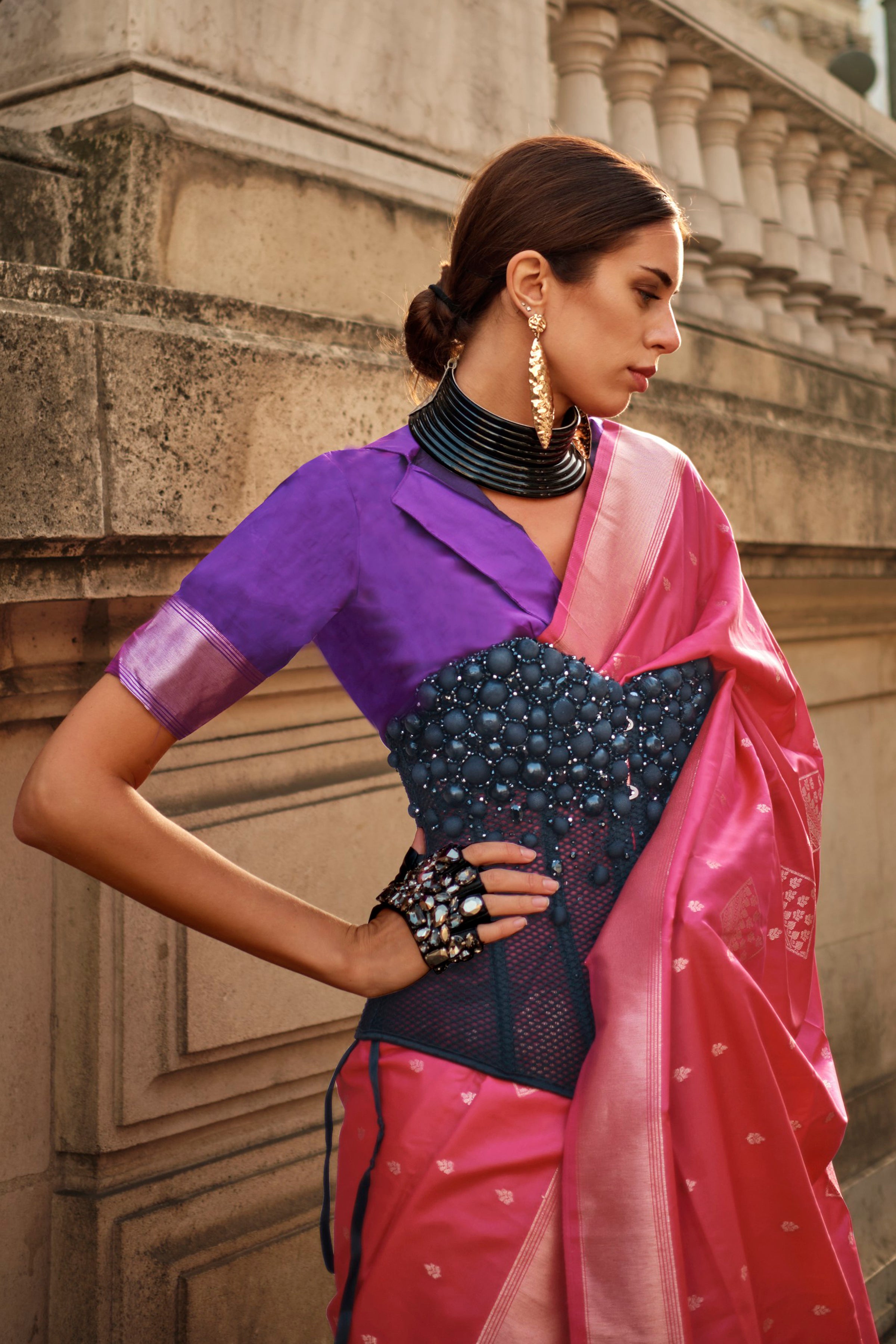 Bright Pink Soft Silk Handloom Saree With Woven Work