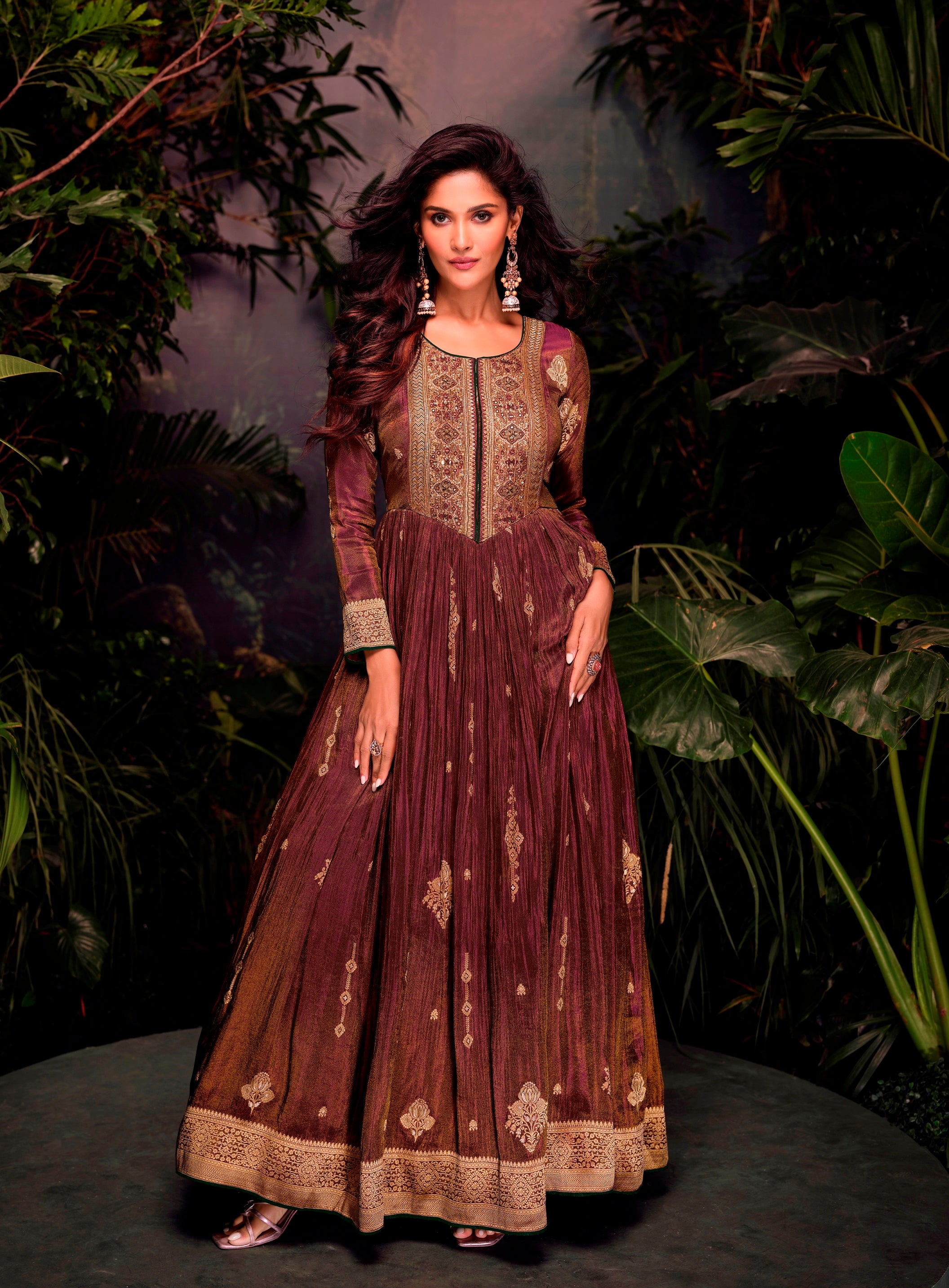 Brown Anarkali Suit With Heavy Embroidery Work