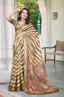 Brown Beautiful Designer Printed Saree With Woven Border