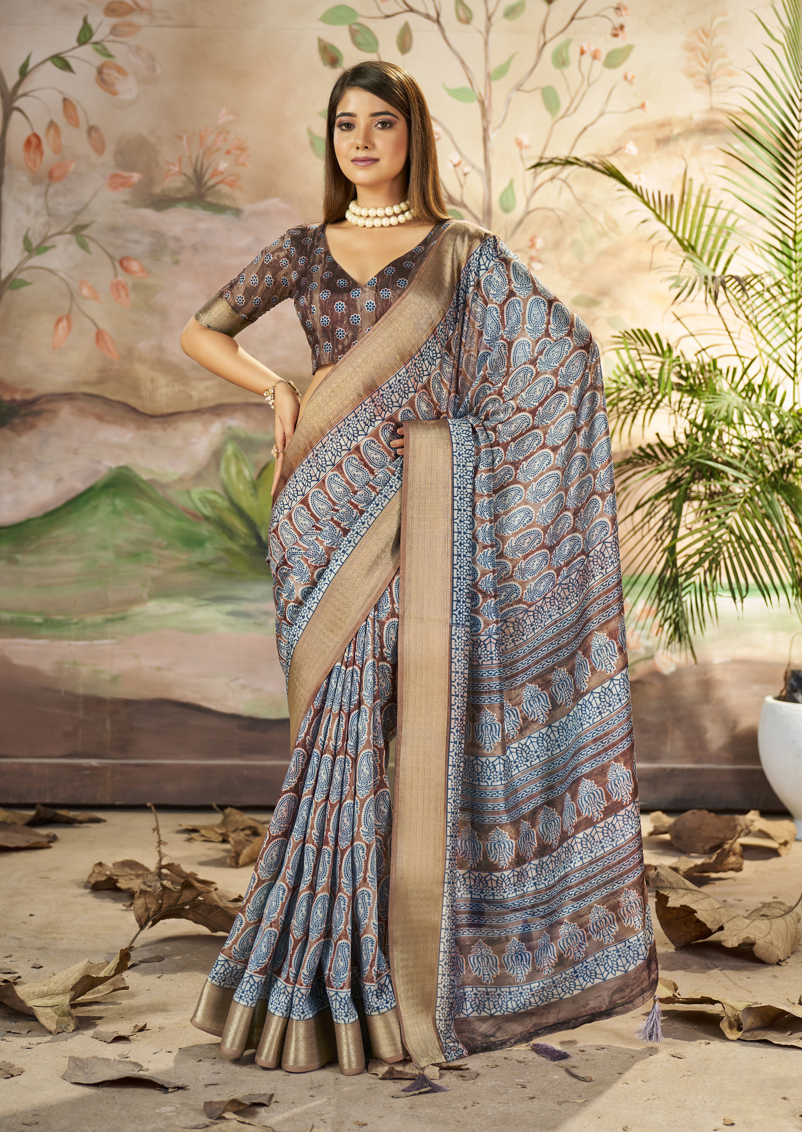 Brown Beautiful Dolla Silk Woven Border Designer With Printed Saree
