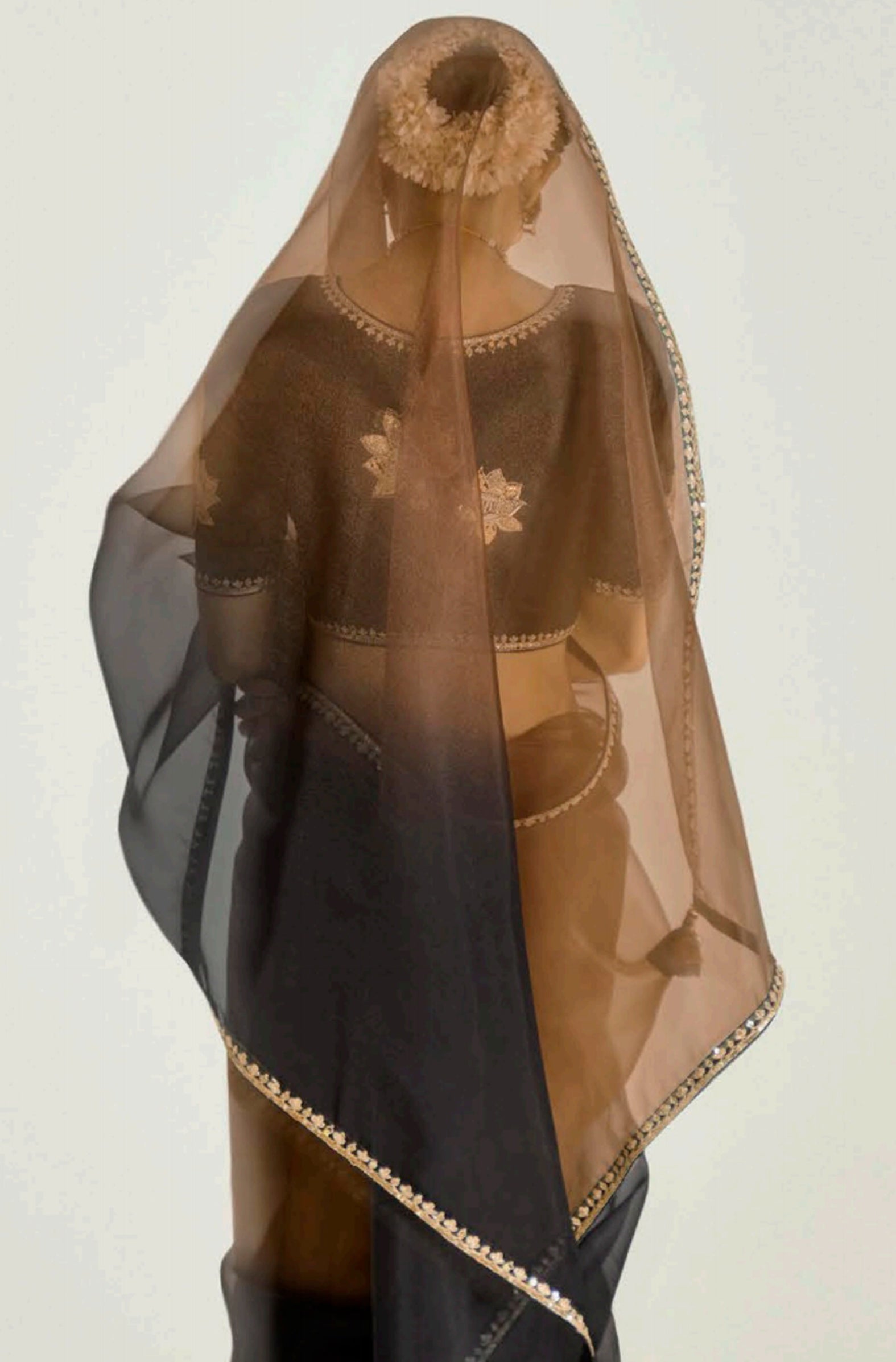 Brown  Black Organza Saree with Embroidered Blouse