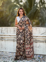 Brown Classic Tussar Silk Saree With Woven And Designer Print Work
