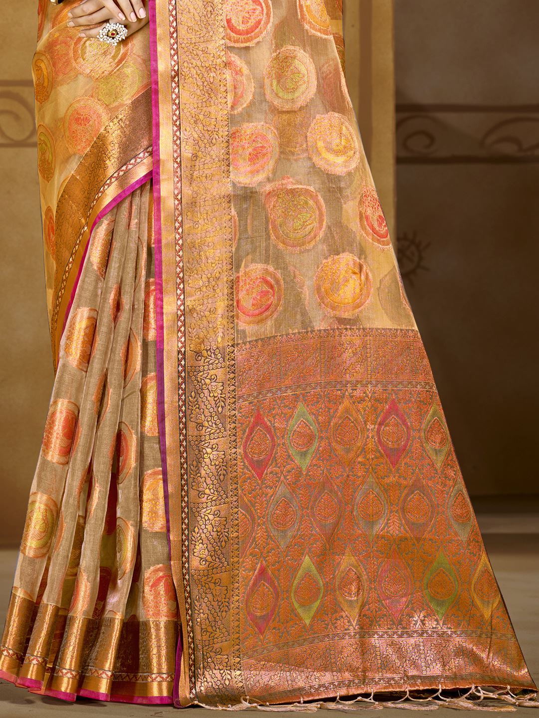 Brown Color Organza Silk  Saree