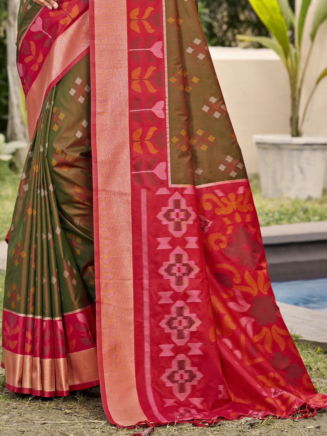 Brown Color Woven Design Zari Tussar Saree