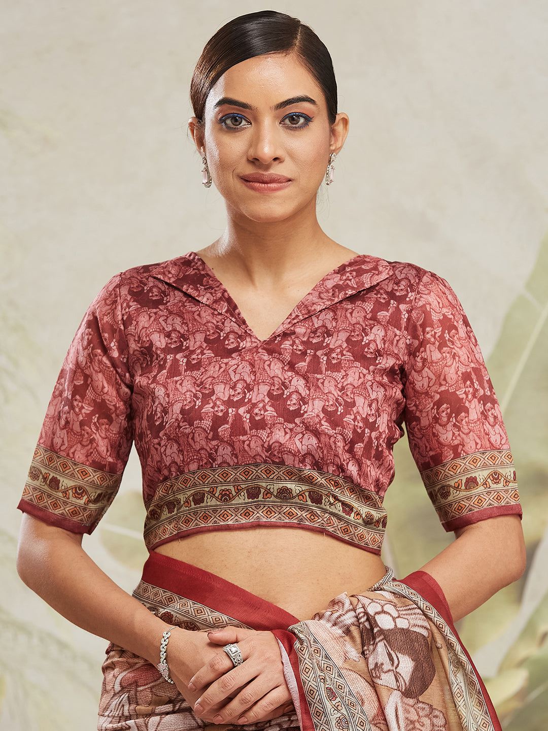 Brown Cotton Silk Designer Digital Printed Ethnic Ceremonial Saree