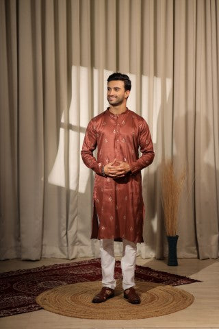 Brown Designer Embroidered Viscose Stylish Kurta Pajama