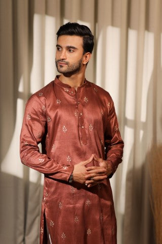 Brown Designer Embroidered Viscose Stylish Kurta Pajama