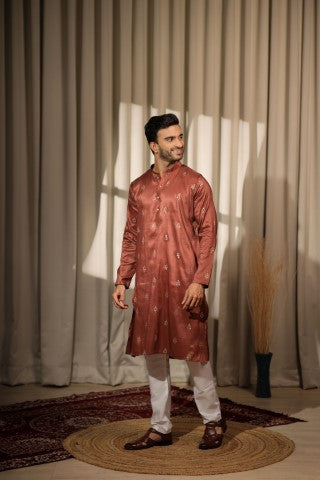 Brown Designer Embroidered Viscose Stylish Kurta Pajama