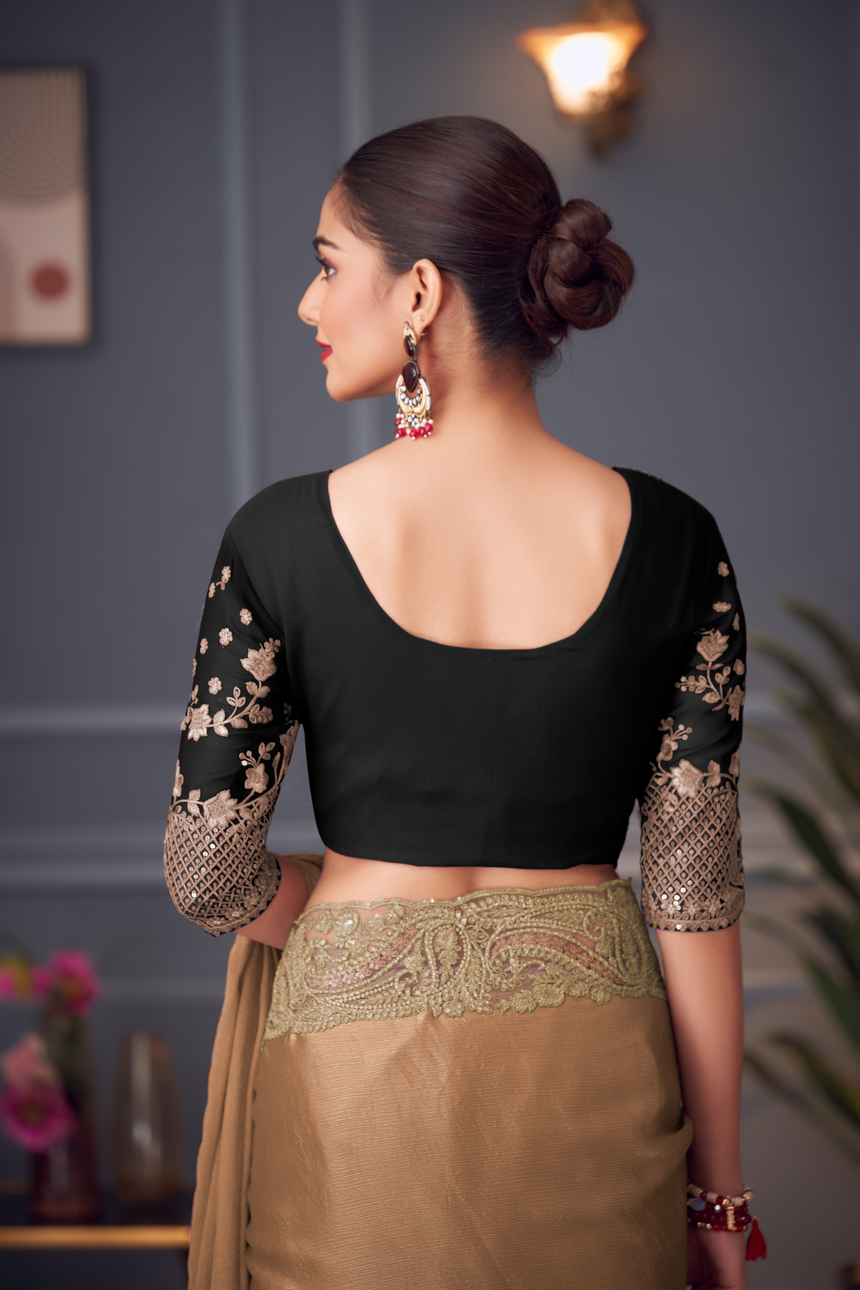 Brown Double Tone Silk Saree with Thread  Sequins Work