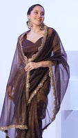 Brown Glamorous C/H Net Stylish Girlie Ceremonial Saree