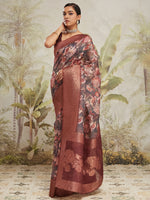 Brown Jacquard Silk Designer Pre-Stitched Saree For Trendy Fashion Looks