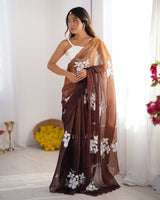 Brown Jimmy Choo Designer Dual Sequance Embroidery Work Beautiful Partywear Saree