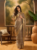 Brown Khadi Organza Woven Jacquard Designer Ethnic Traditional Festive Wear Saree