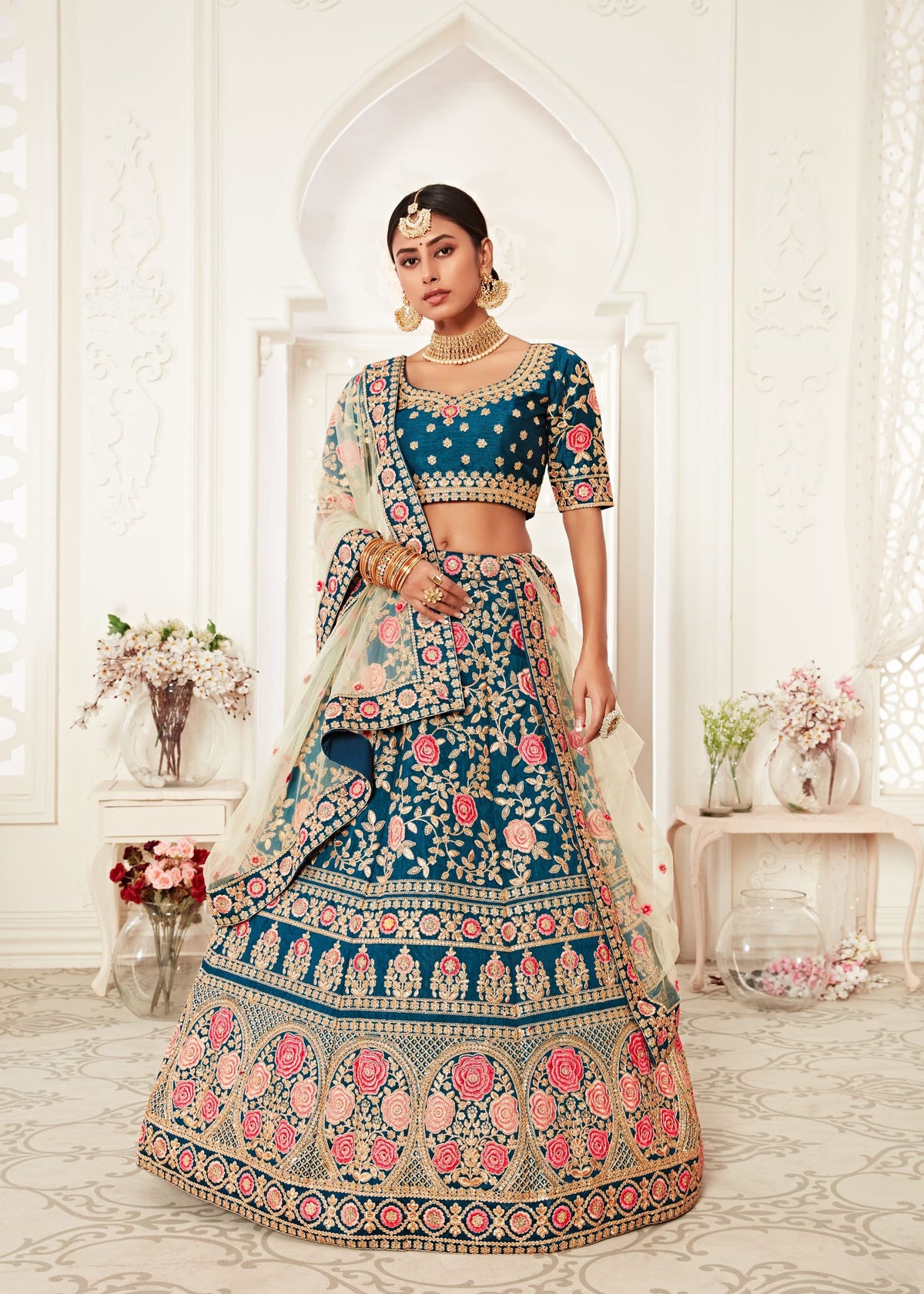 Blue Lehenga Choli With Thread, Zari, Dori And Sequins Embroidery Work