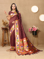 Brown Paithani Silk Woven Meenakari Paithani Designer Ethnic Heavy Looks Saree