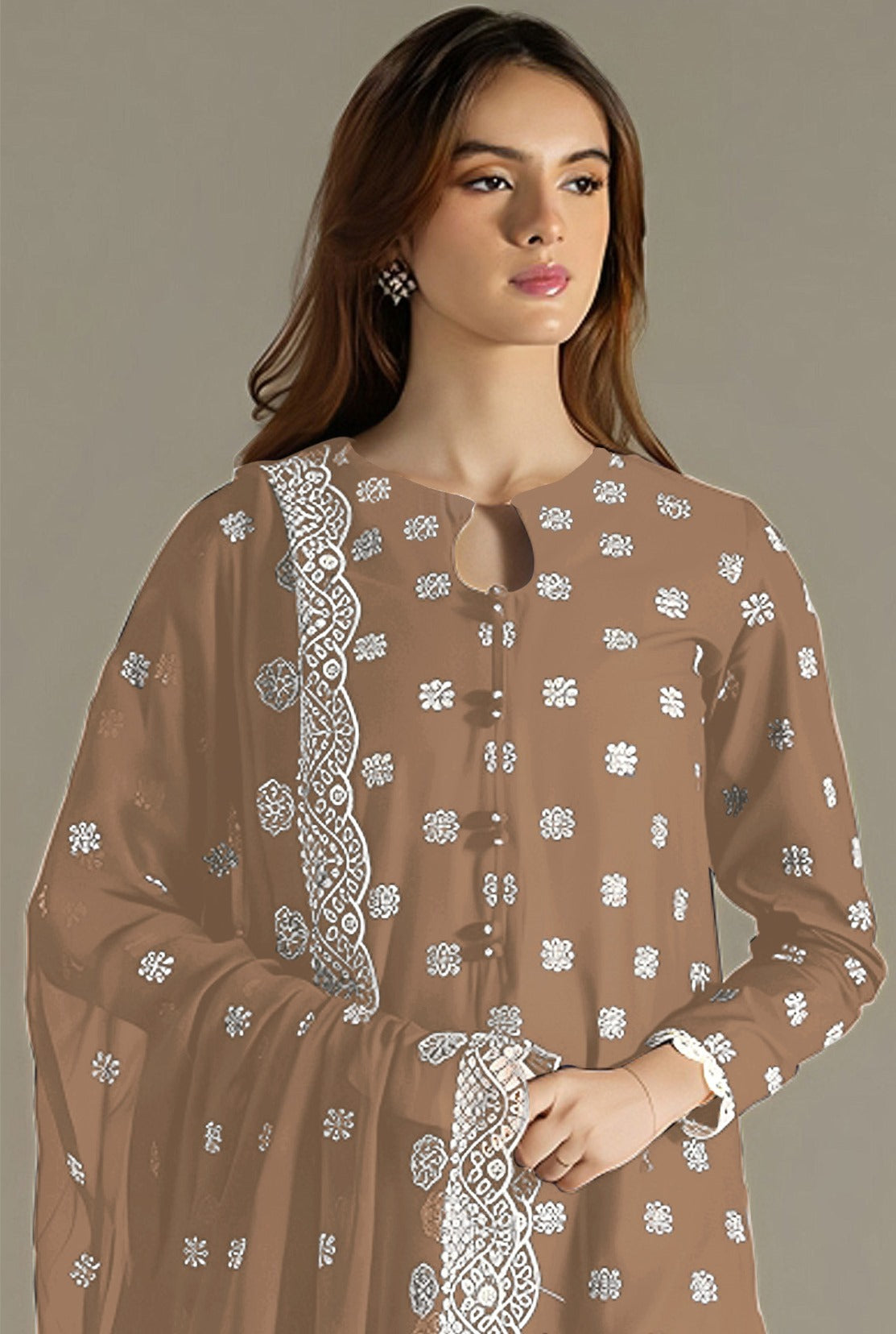 Brown Pakistani Salwar Suit With Heavy Embroidery Work