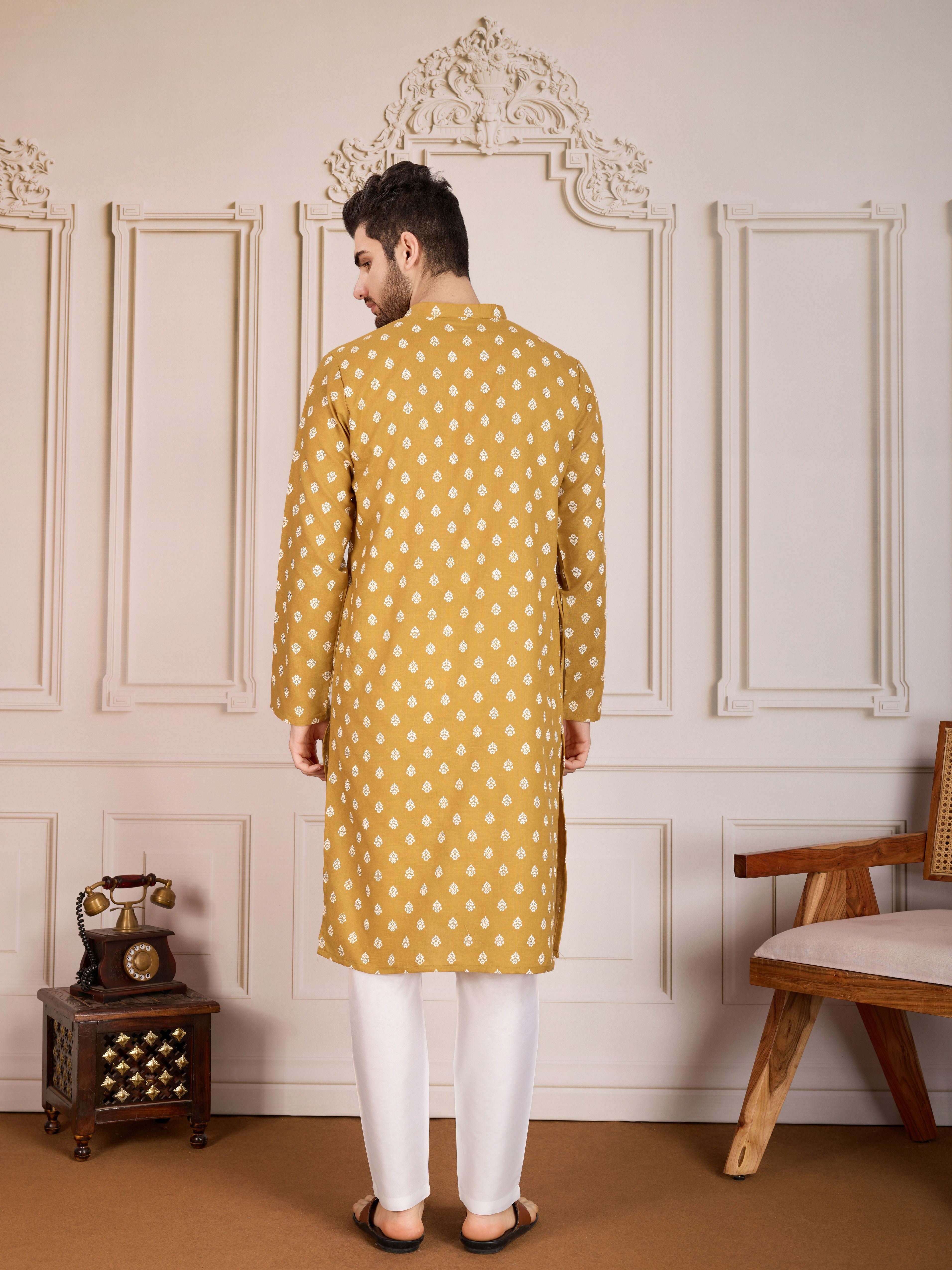 Brown Printed Cotton Stylish Kurta Pajama