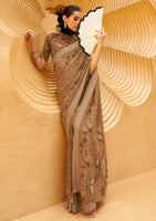 Brown Silk Georgette Saree With  Printed