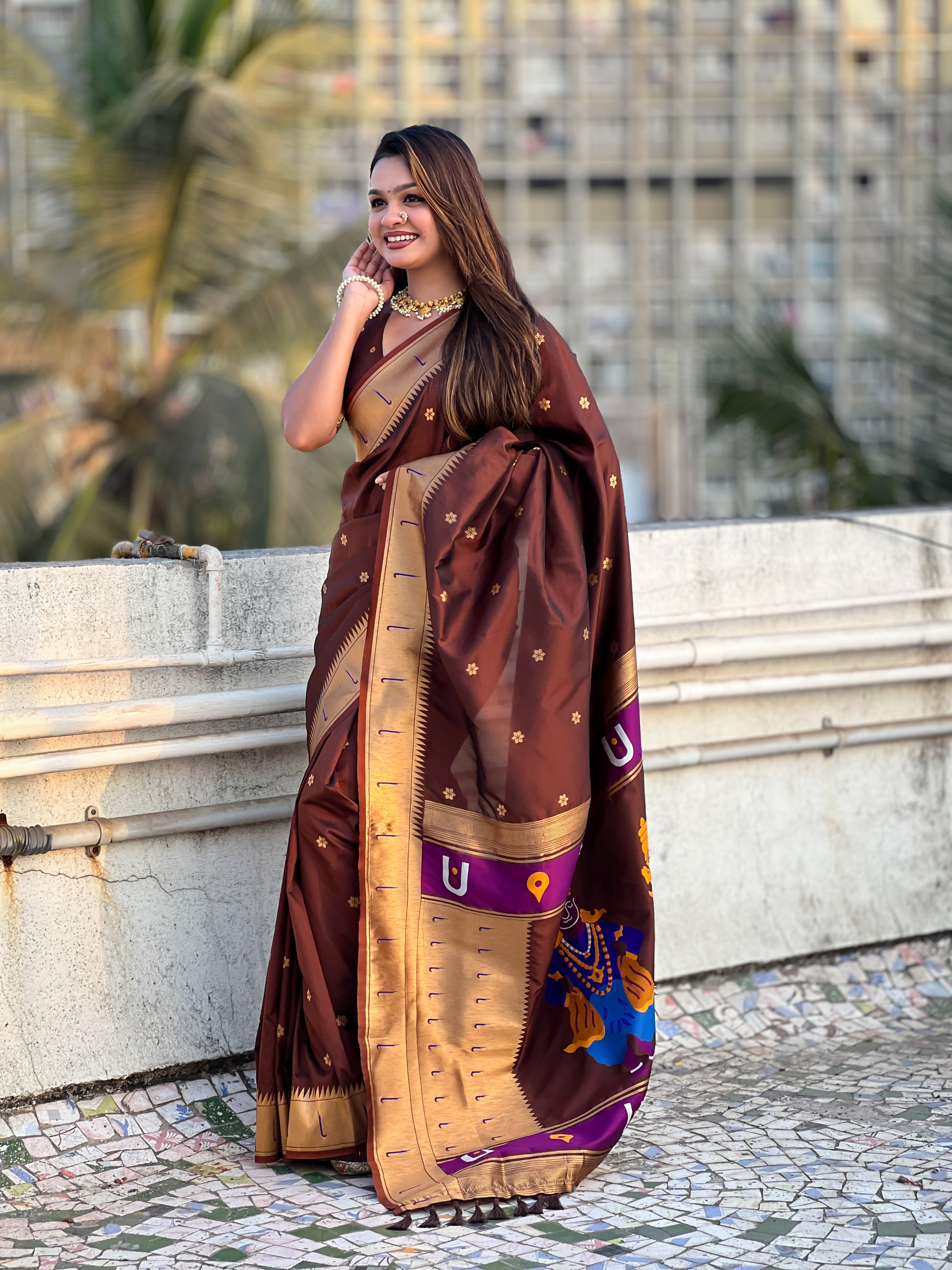 Brown Soft Silk Woven Vitthala Designer Traditional Ethnic Saree