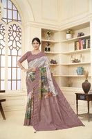 Brown Woven Jacquard Designer With Printed Rich Silk Stylish Ceremonial Saree