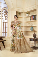 Brown Woven Jacquard Designer With Printed Rich Silk Stylish Ceremonial Saree