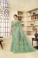 Green Woven Jacquard Designer With Printed Rich Silk Stylish Ceremonial Saree