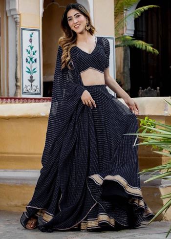 Captivating Black Laheriya Print Georgette Wedding Lehenga Choli