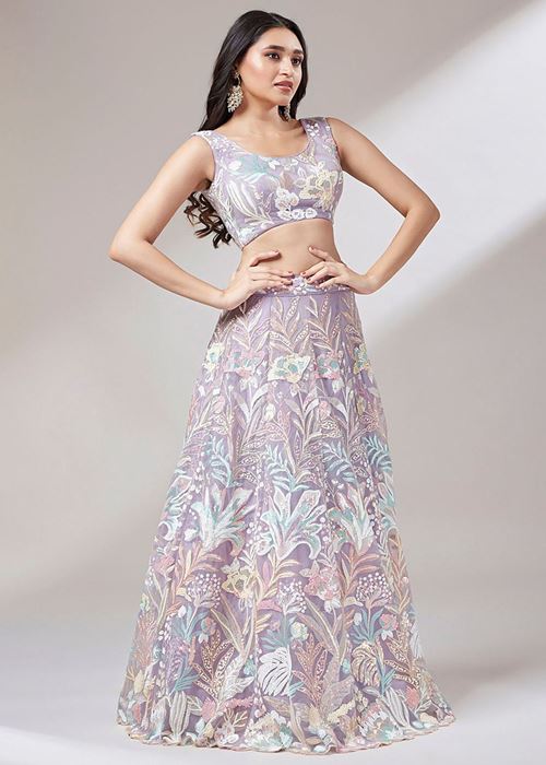 Captivating Lavender Sequins Soft Net Reception Wear Lehenga Choli