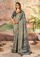 Carbon Grey Beautiful Dolla Silk Woven Border Designer With Printed Saree