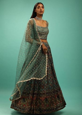 Charming Green Chinon Digital Print Designer Party Wear Lehenga Choli