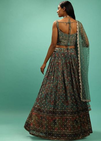 Charming Green Chinon Digital Print Designer Party Wear Lehenga Choli