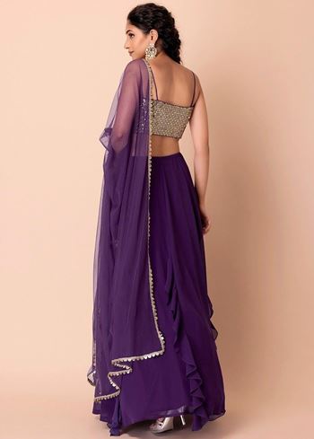 Charming Purple Georgette Party Wear Lehenga With Sequins Choli