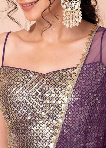 Charming Purple Georgette Party Wear Lehenga With Sequins Choli