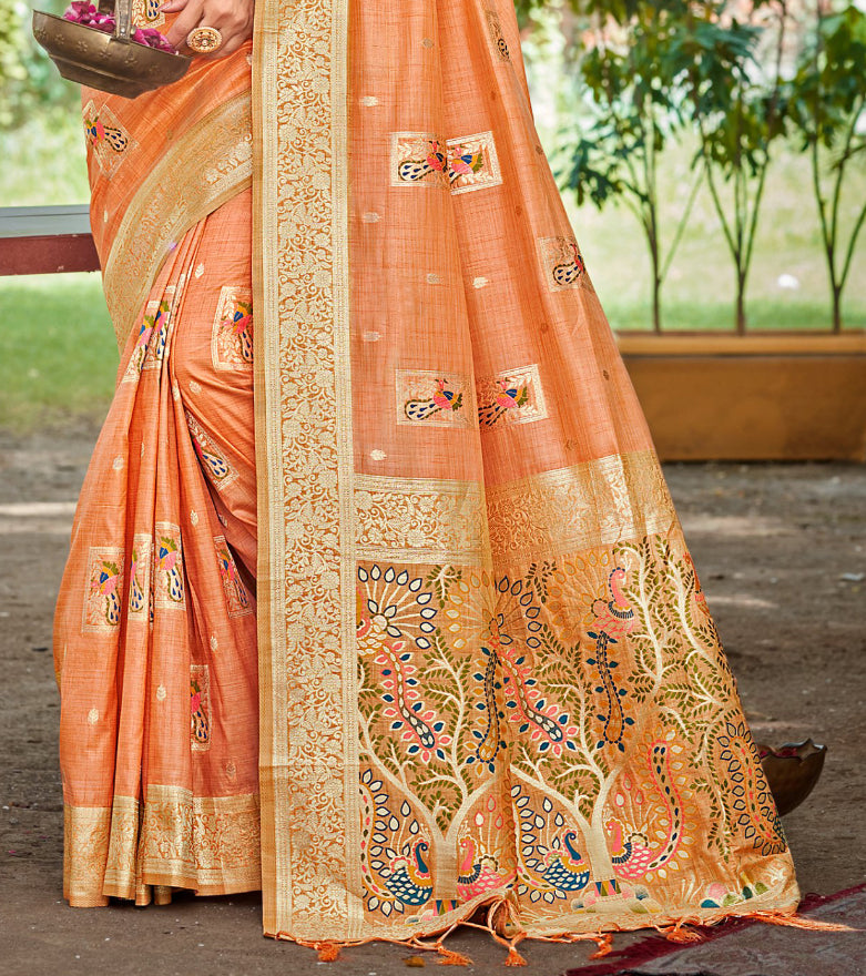 Charming Yellow Assam Silk Meenakari Festival Saree