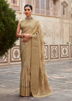 Chiku Crepe Silk Saree With  Print and Woven Work