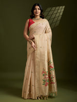 Chiku Muga Cotton Saree with Flower Butti and Paithani Pallu