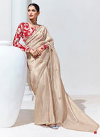Chiku Organza Saree With  Thread Embroidery with Printed Blouse