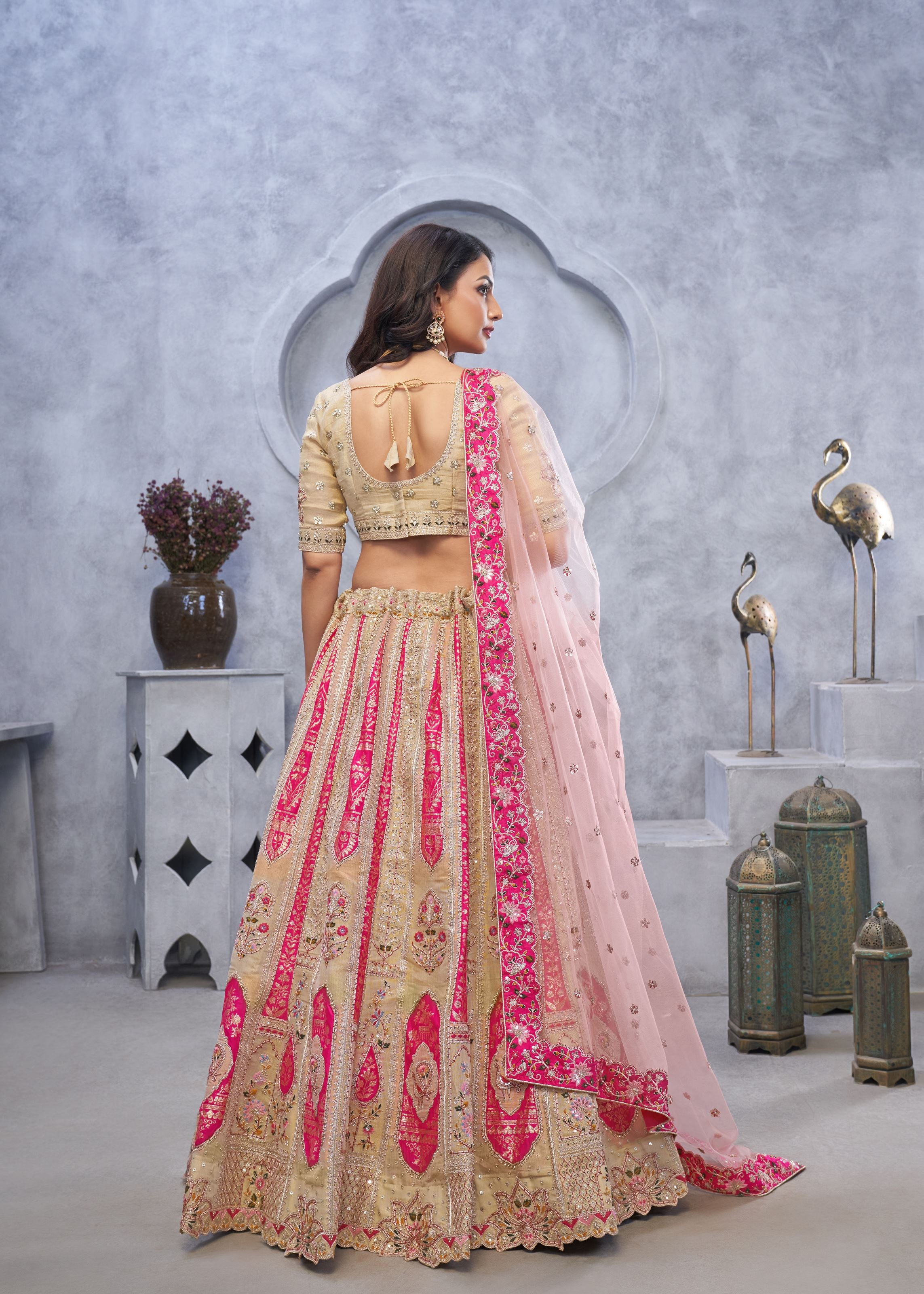 Chiku Organza Silk Intricate Paisley Motifs Traditional Embroidered Wedding Lehenga Choli With Soft Net Dupatta