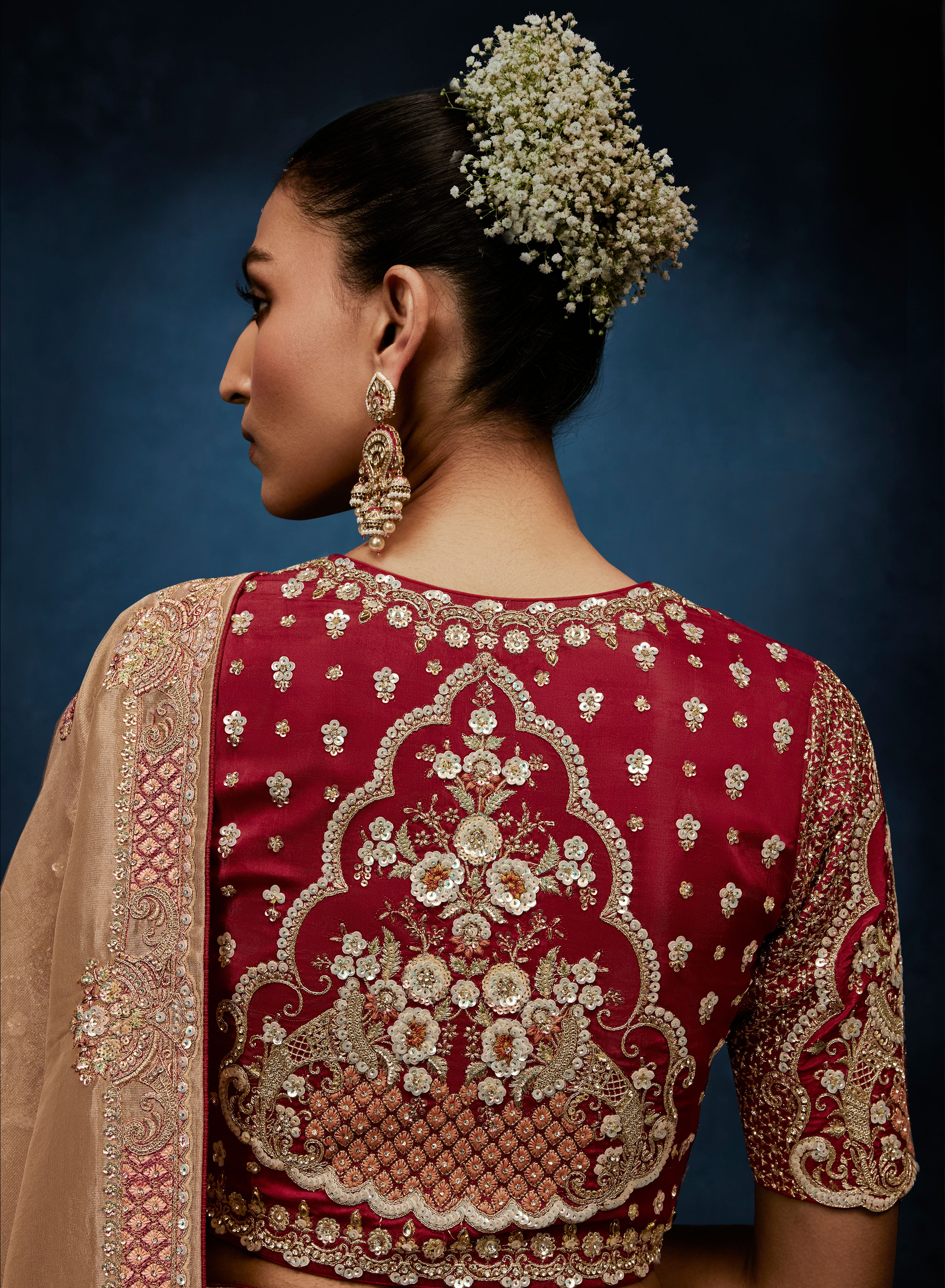 Chiku Saree With Readymade Blouse Embroidered Borders with Subtle Khatli,Hand Work,Premium Embroidery Highlights