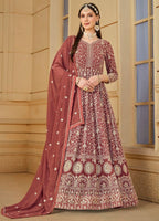 Chocolate Anarkali Suit With Heavy Thread Embroidery With Sequis Work