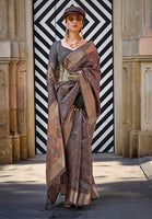 Chocolate Brown Saree With  Handloom Jacquard Woven Work