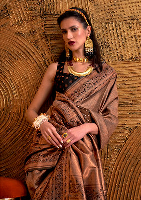 Chocolate Handloom Weaving Silk Saree With  Woven Work