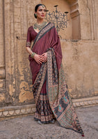 Chocolate PV Silk Saree with Ajrakh Print and Croma Finish